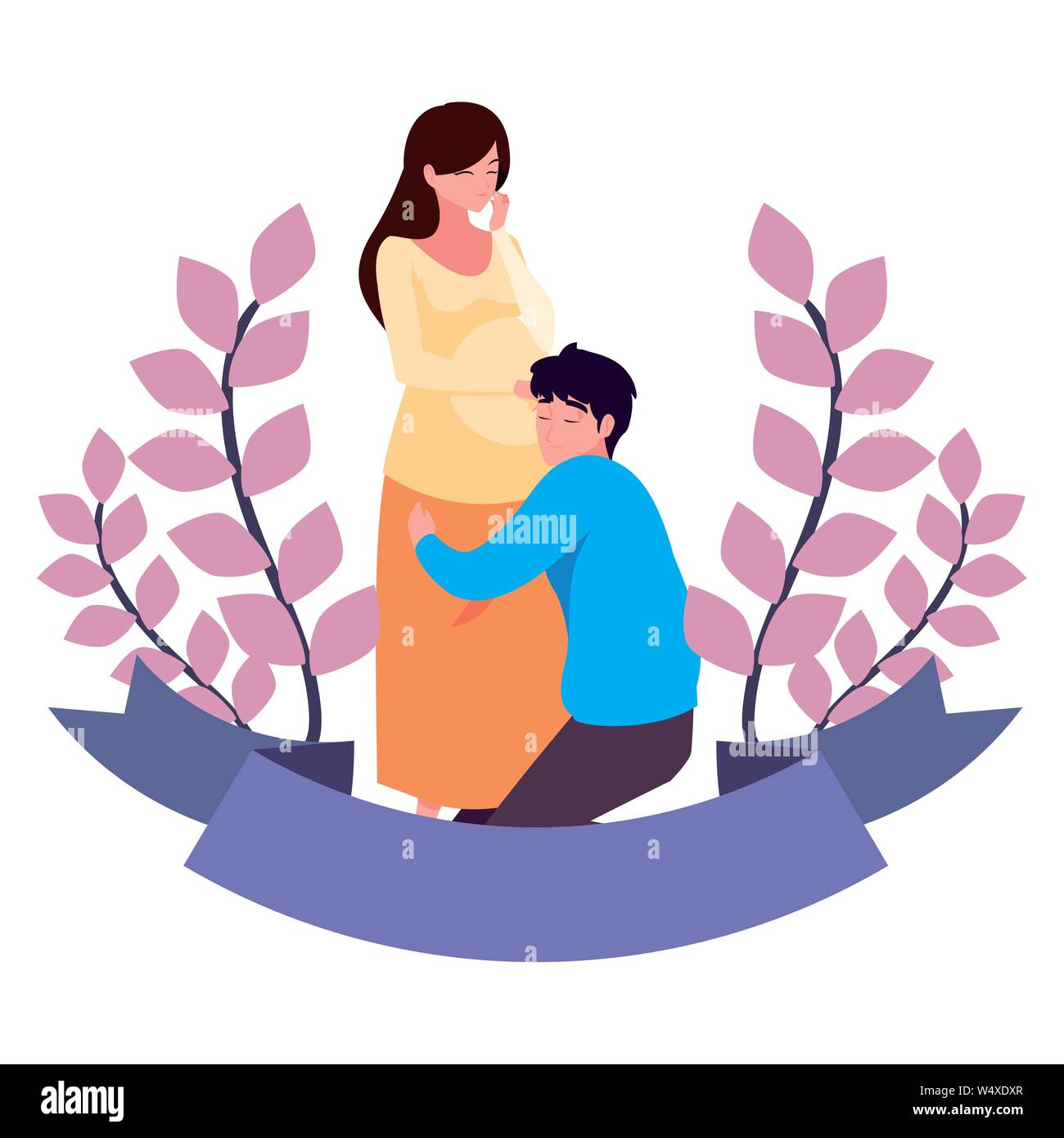 man hugs a pregnant woman - pregnancy and maternity vector illustration ...