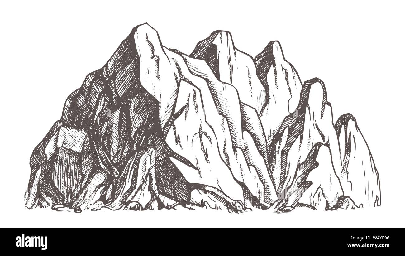 High Mountain Crag Landscape Hand Drawn Vector Stock Vector