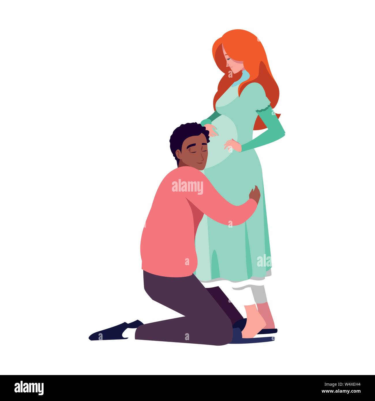 man hugs a pregnant woman - pregnancy and maternity vector illustration ...