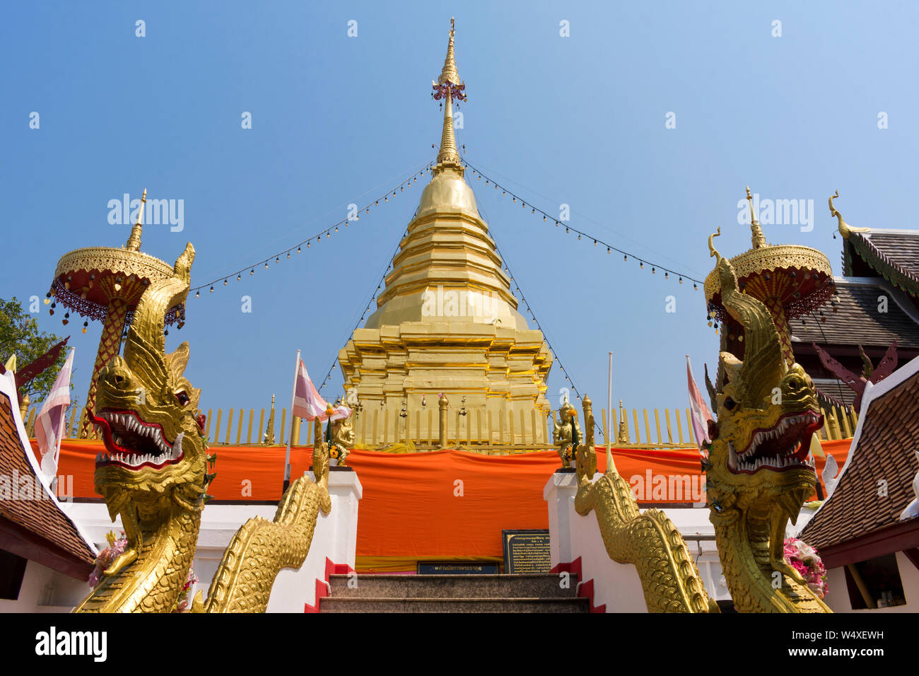 Golden Pagoda of Wat Phra That Doi Kham Temple, Chiang Mai, Thailand Stock Photo