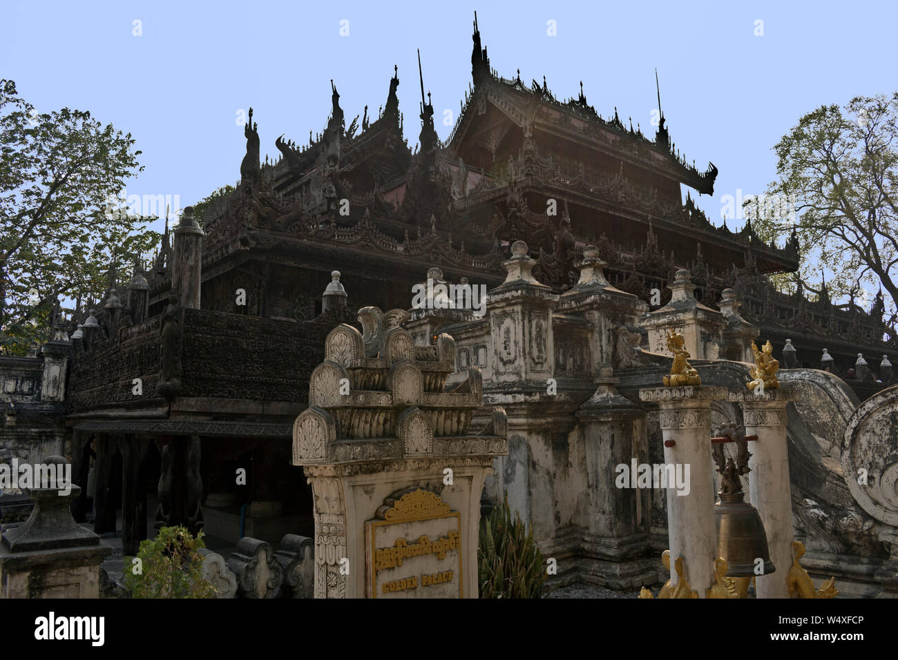 Old Wooden Bagaya Kyauang Temple at Mandalay, Myanmar (Birma) Stock Photo