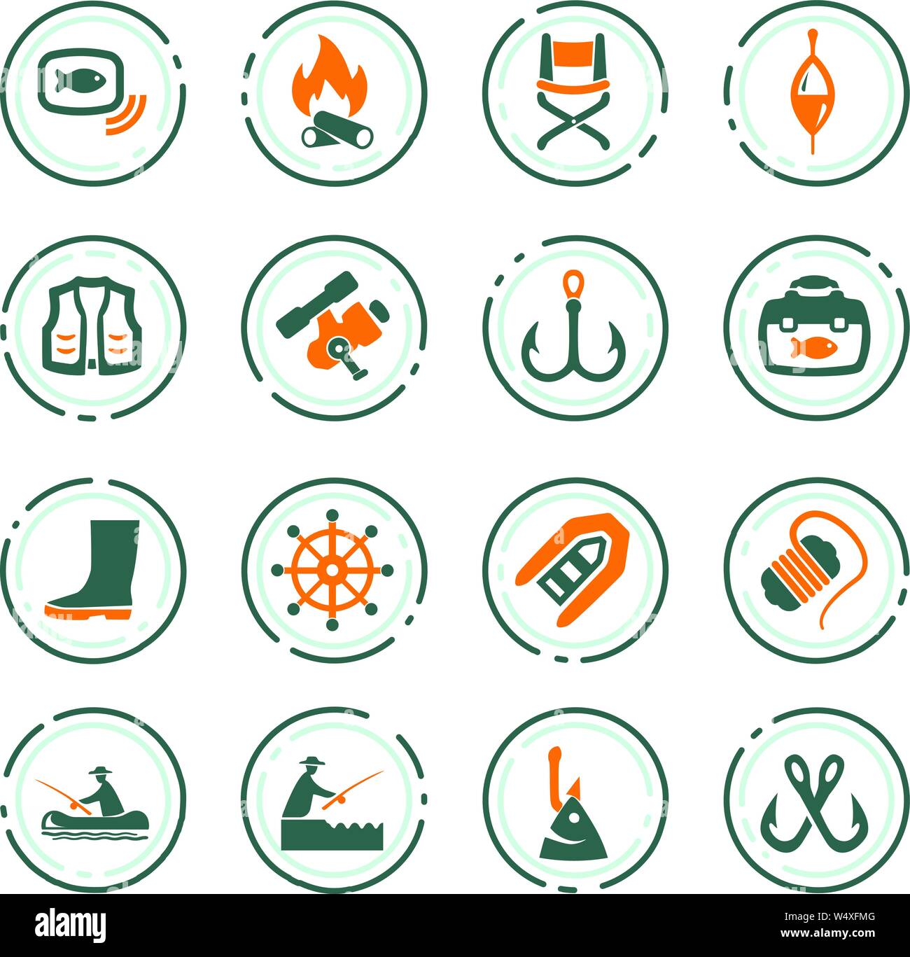 Fishing color vector icons for user interface design Stock Vector