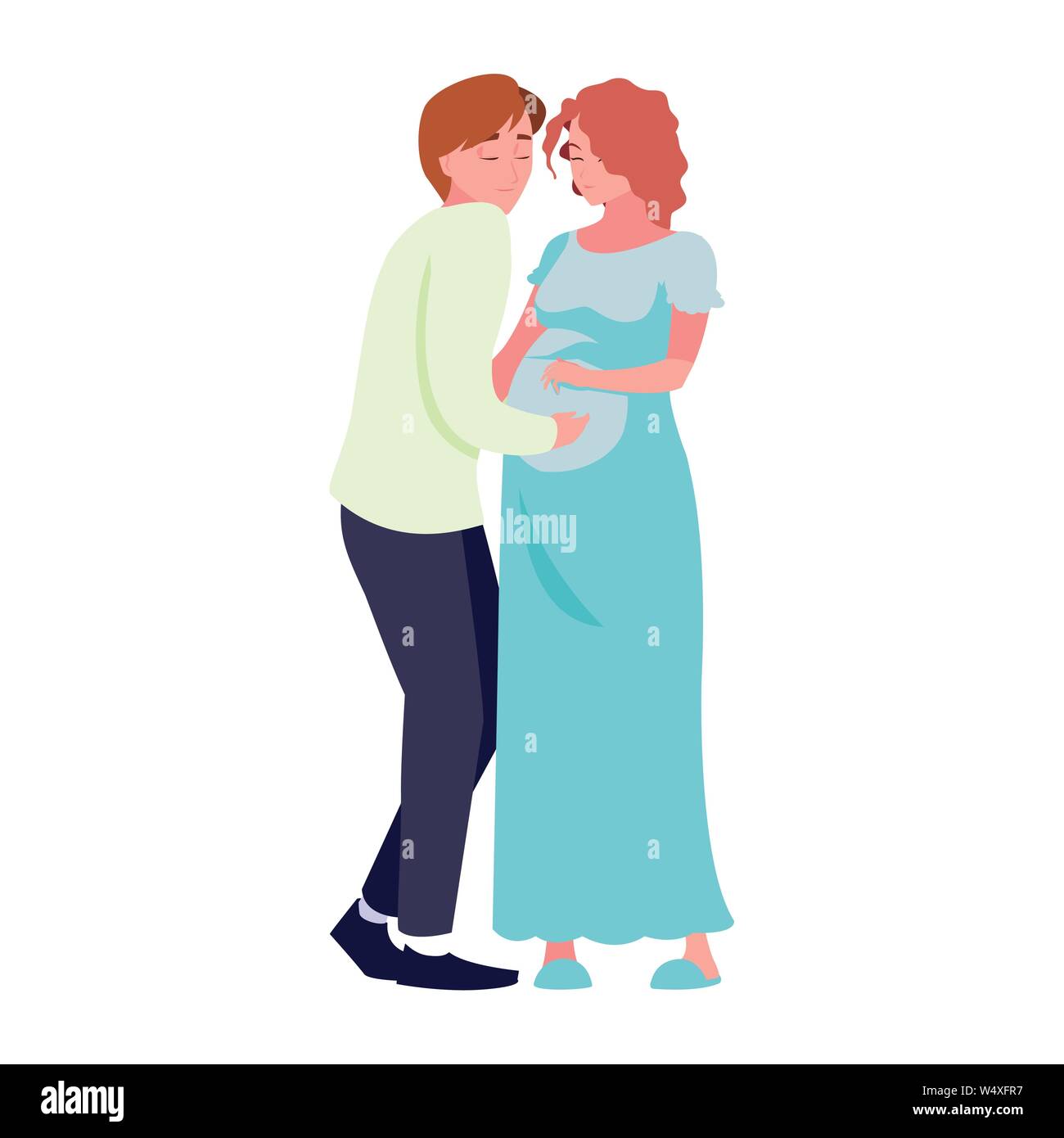 man hugs a pregnant woman - pregnancy and maternity vector illustration ...