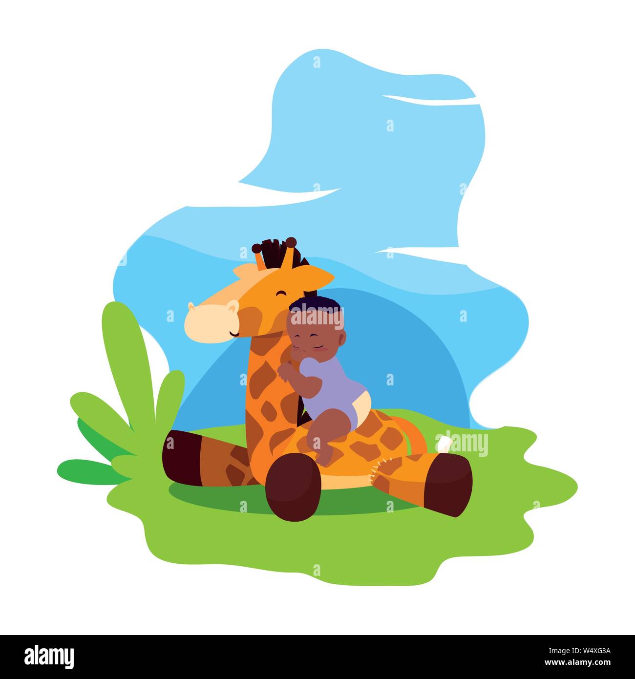 baby boy with toy giraffe vector illustration Stock Vector Image & Art ...