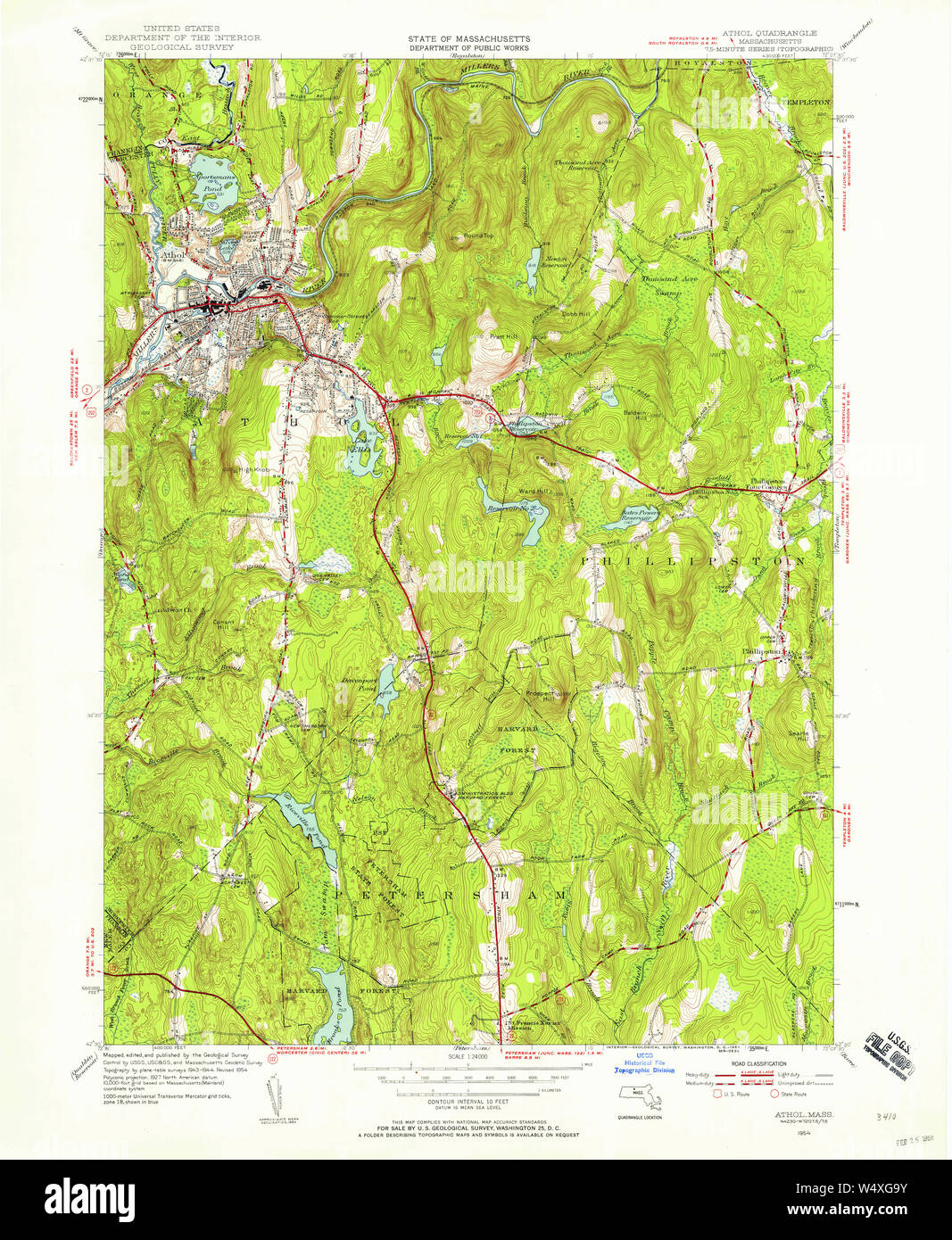 Massachusetts USGS Historical Topo Map MA Athol 349971 1954 24000