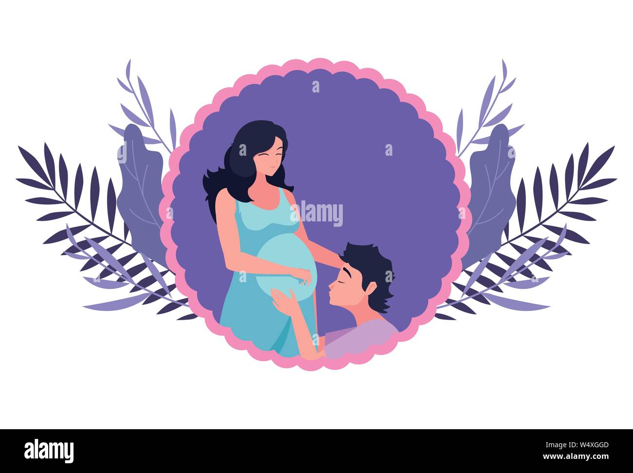 man hugs a pregnant woman - pregnancy and maternity vector illustration ...