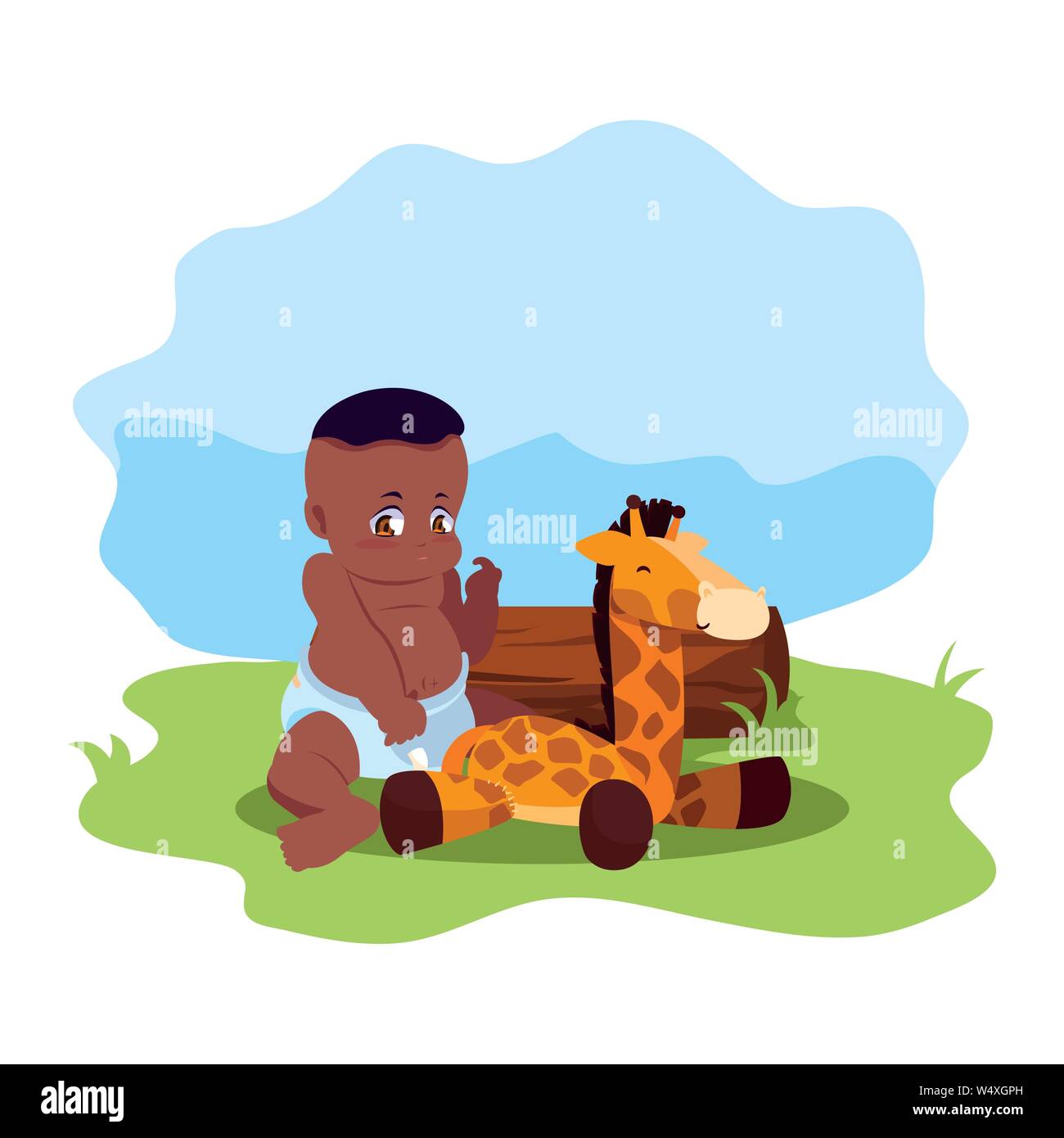 baby boy with toy giraffe vector illustration Stock Vector Image & Art ...