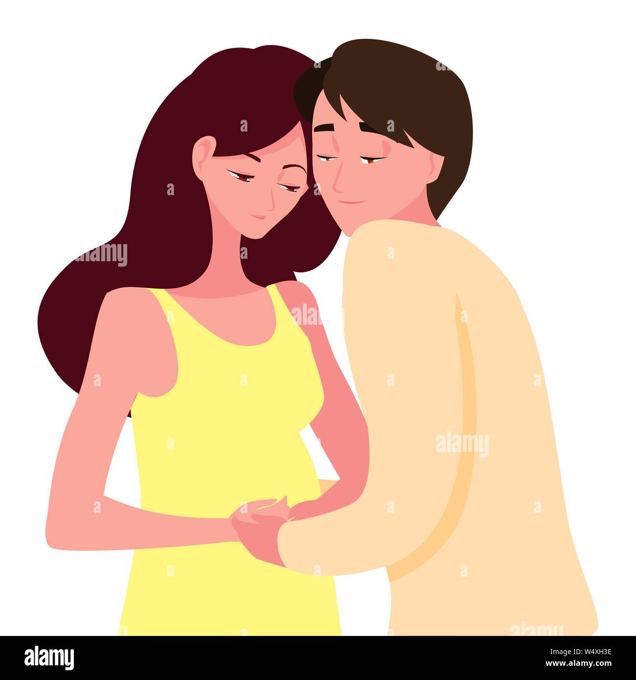 man hugs a pregnant woman - pregnancy and maternity vector illustration ...