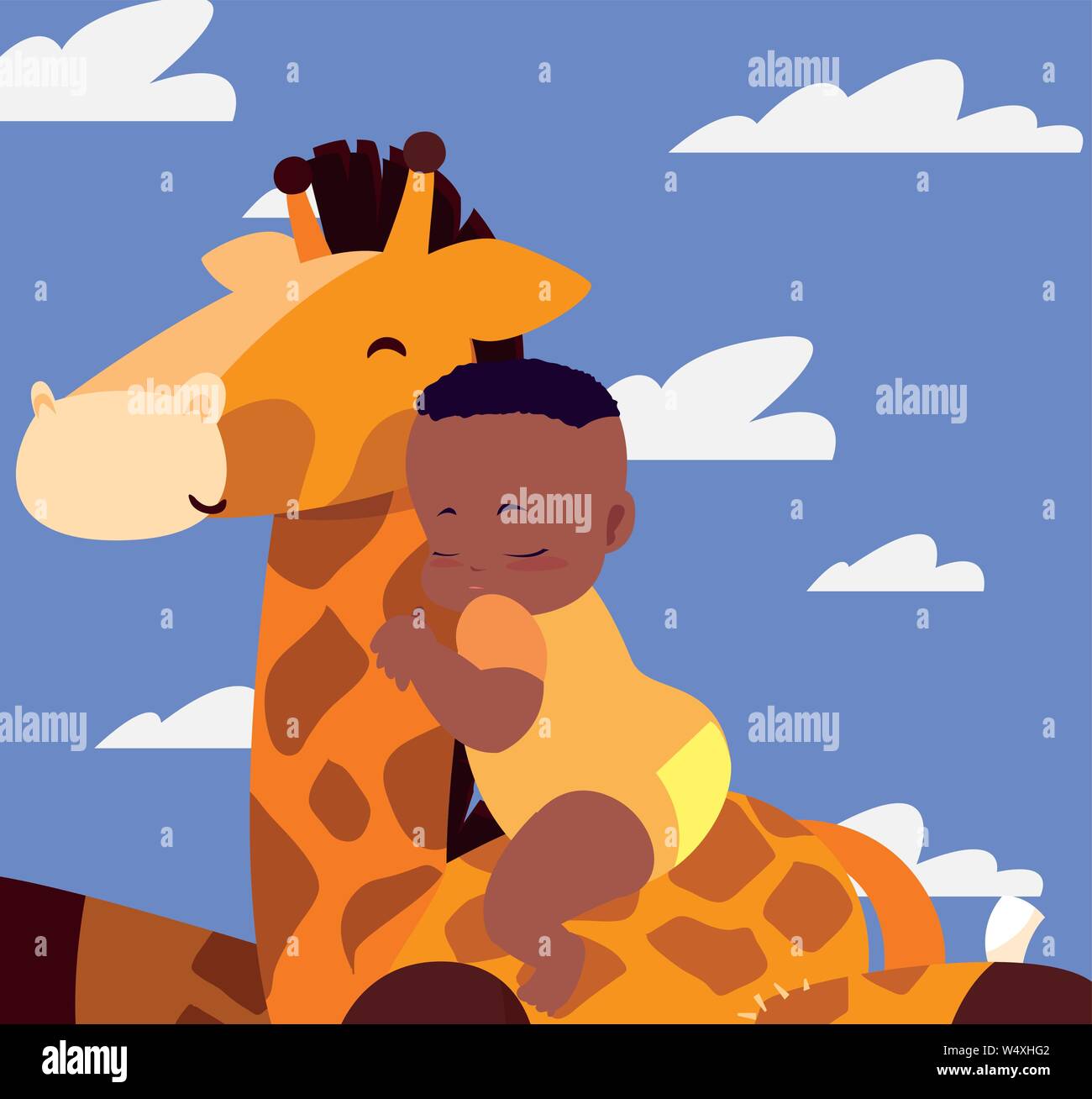 baby boy with toy giraffe vector illustration Stock Vector Image & Art ...