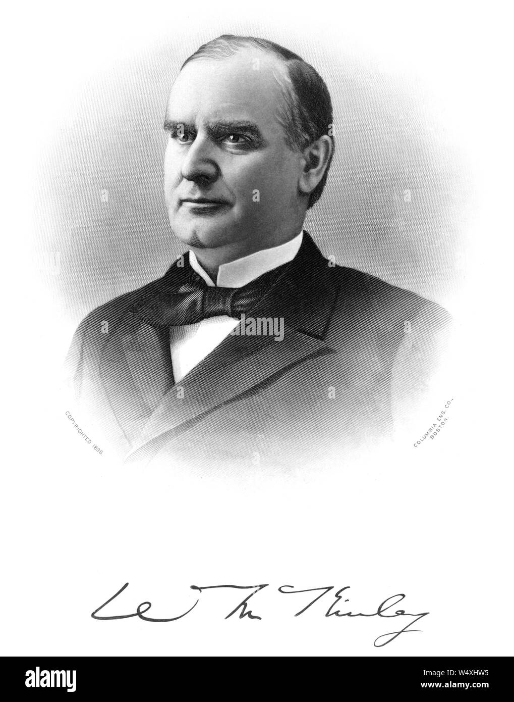 William McKinley (1843-1901), 25th President of the United States 1897-1901, Head and Shoulders Portrait, Engraving, Columbia Engr. Co., 1896 Stock Photo