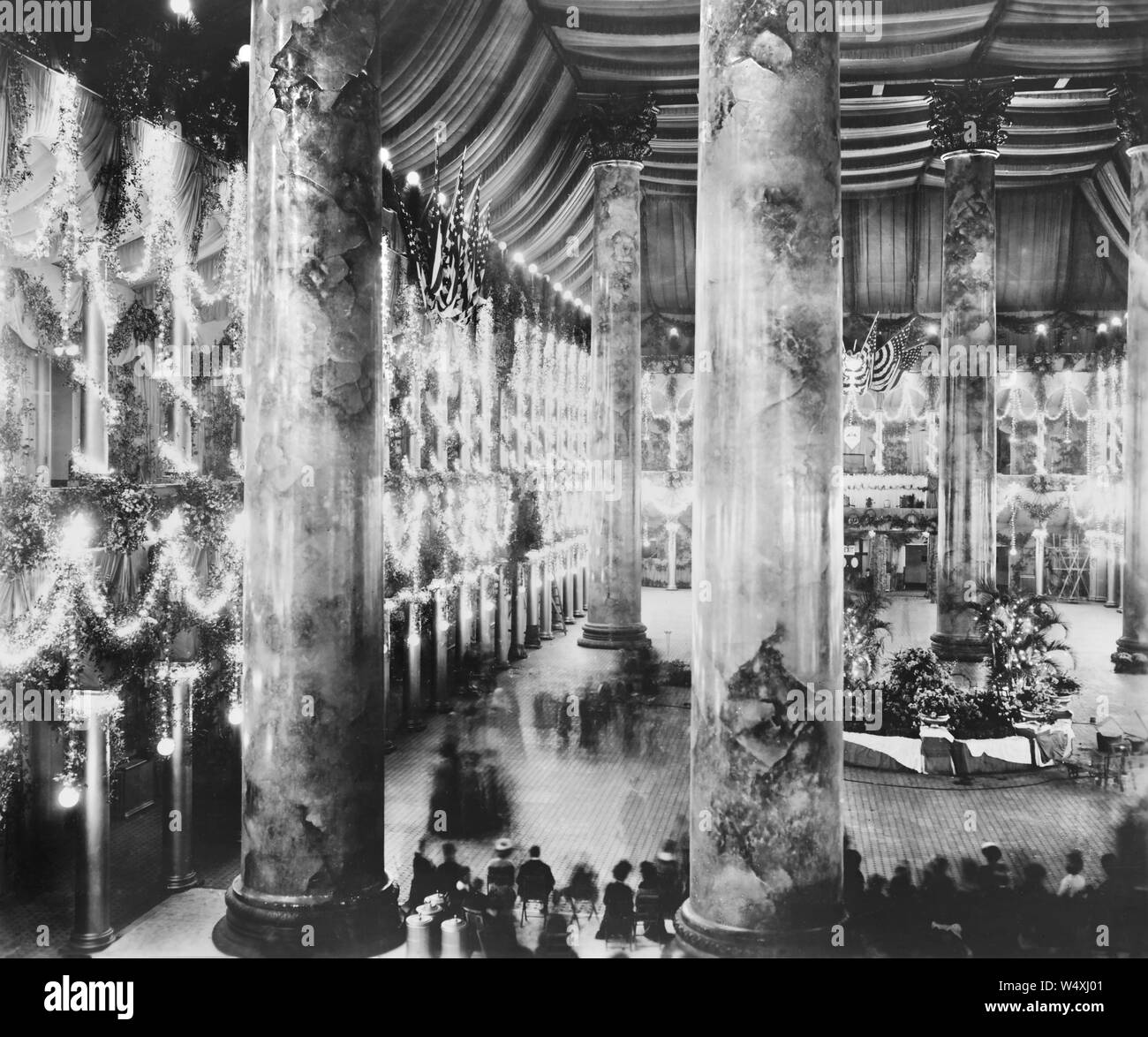 Inaugural decorations, U.S. President William McKinley inauguration, Pension Building, Washington DC, USA, Photograph by Francis Benjamin Johnston, March 4, 1897 Stock Photo