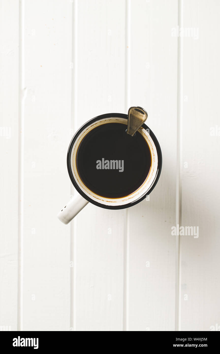Coffee cup with spoon. Top view. Stock Photo