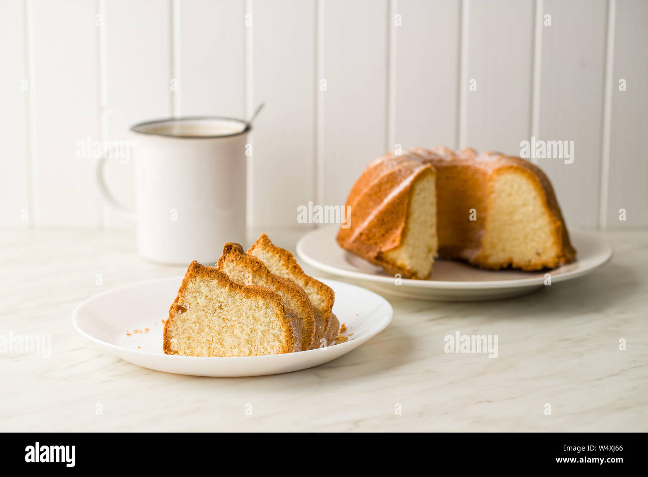 Sweet bundt cake on plate. Stock Photo