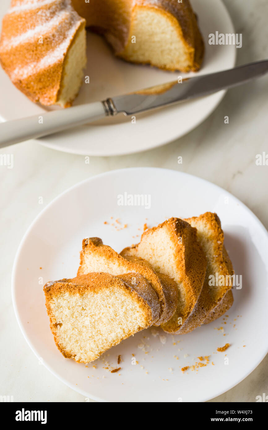 Sweet bundt cake on plate. Top view. Stock Photo