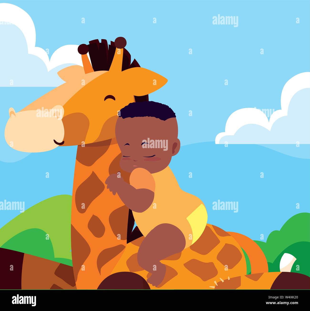 baby boy with toy giraffe vector illustration Stock Vector Image & Art ...