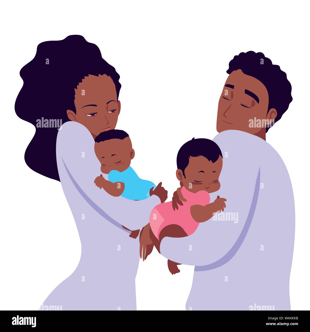 Mom And Dad Carrying Her Newborn Twins Vector Illustration Stock Vector Image Art Alamy