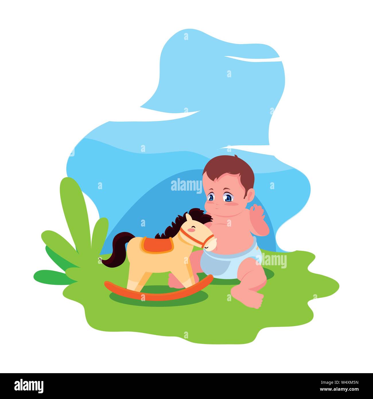 baby boy with toy rocking horse vector illustration Stock Vector Image ...