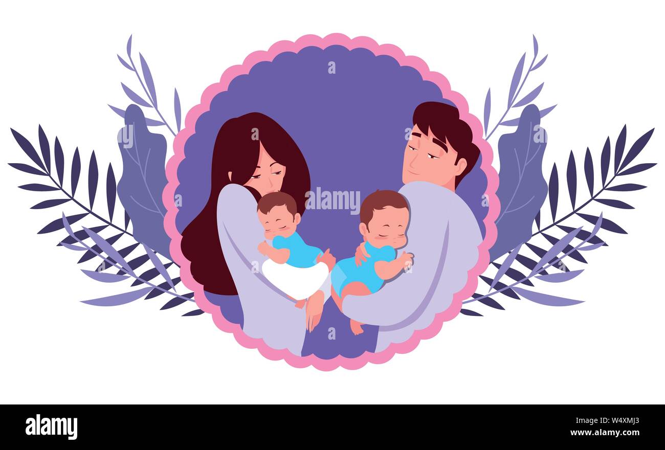 mom and dad carrying her newborn twins vector illustration Stock Vector ...