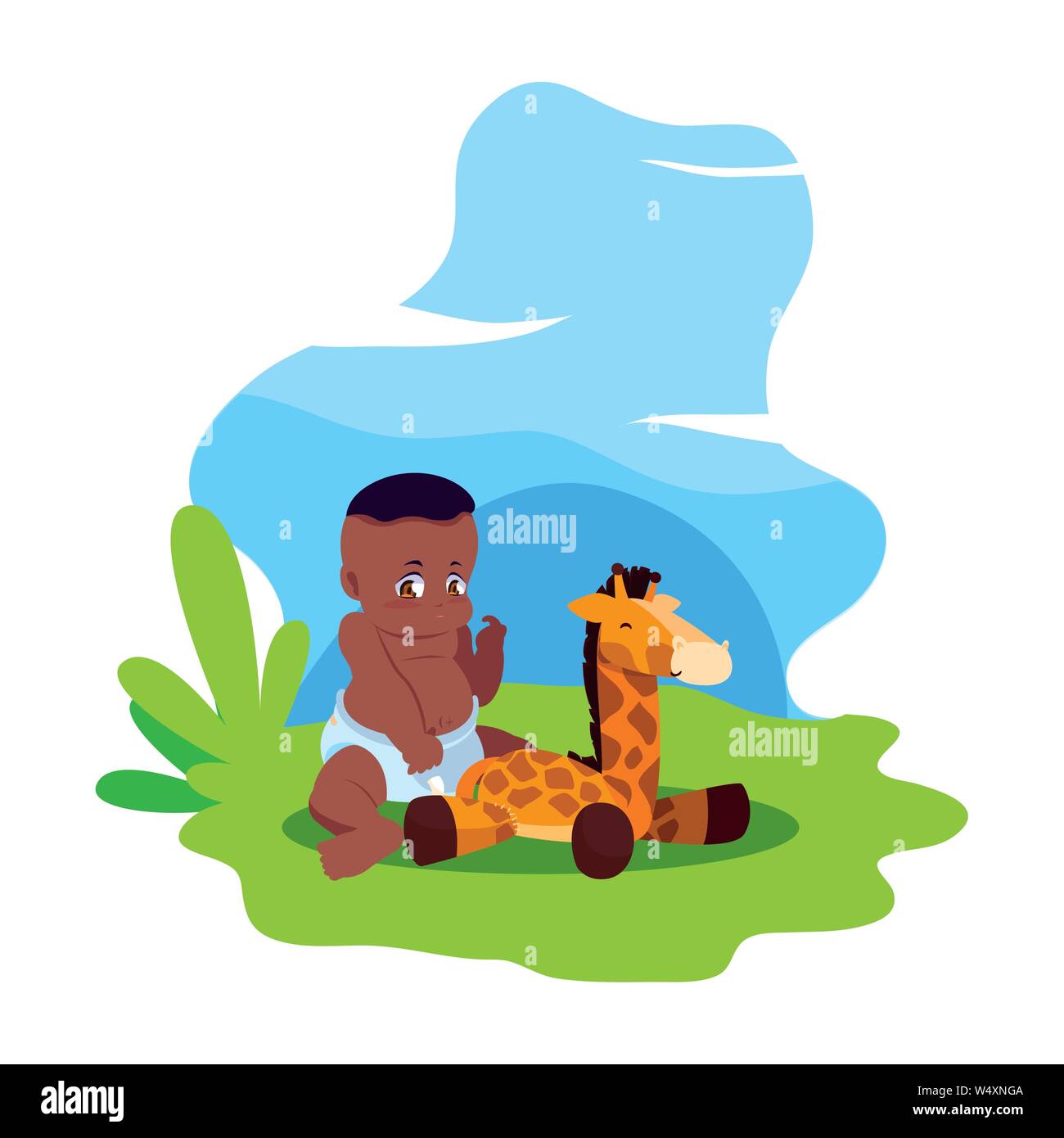 baby boy with toy giraffe vector illustration Stock Vector Image & Art ...