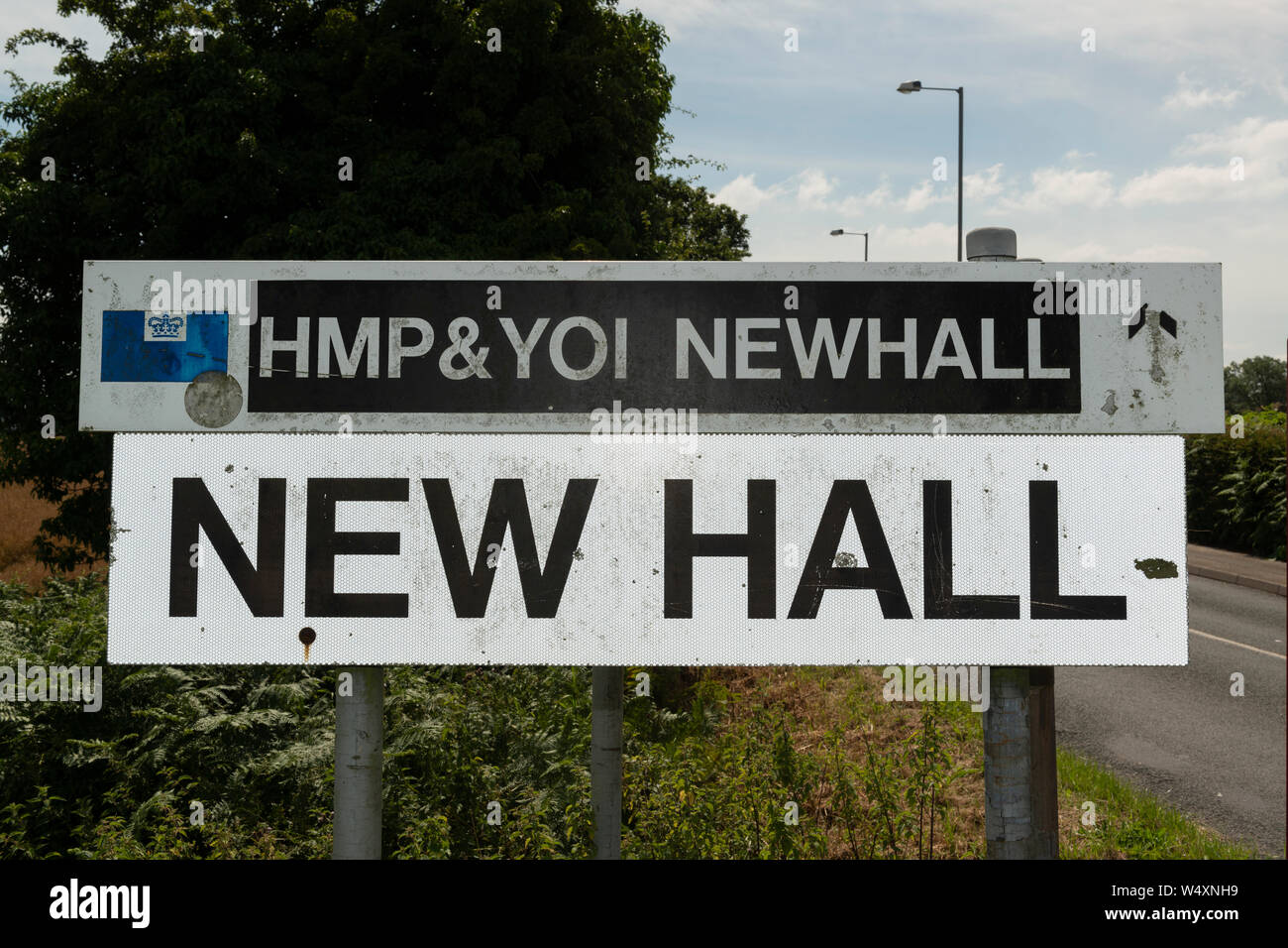 Signage for HM Prison New Hall in Flockton, West Yorkshire, UK. Stock Photo
