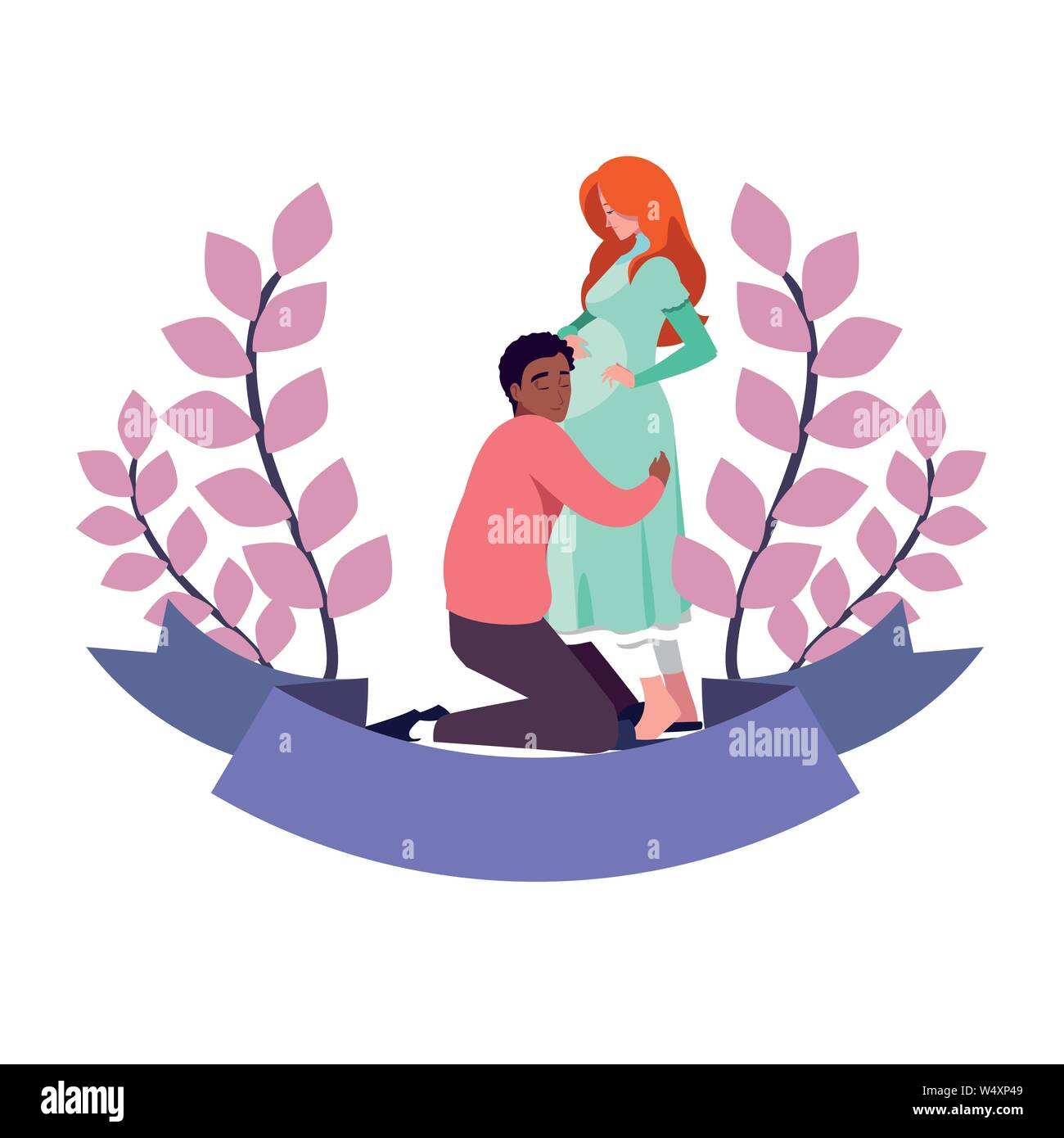 man hugs a pregnant woman - pregnancy and maternity vector illustration ...