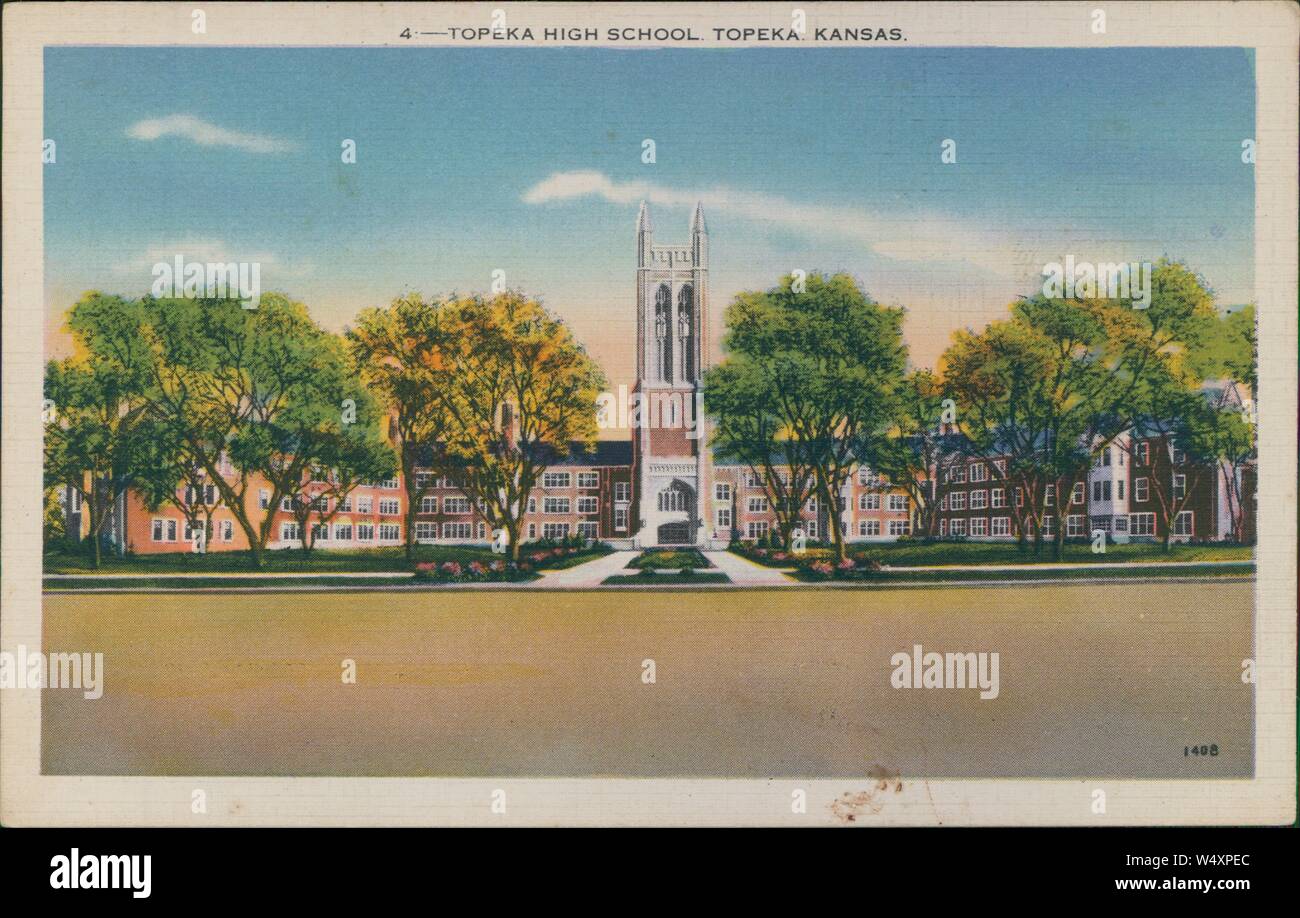 Vintage postcard reproduction of the Topeka High School (THS) in Topeka