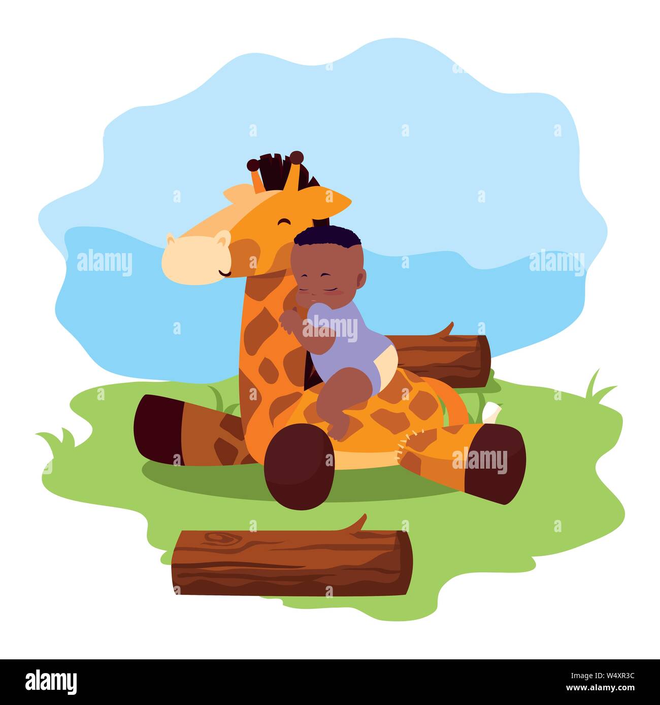 baby boy with toy giraffe vector illustration Stock Vector Image & Art ...