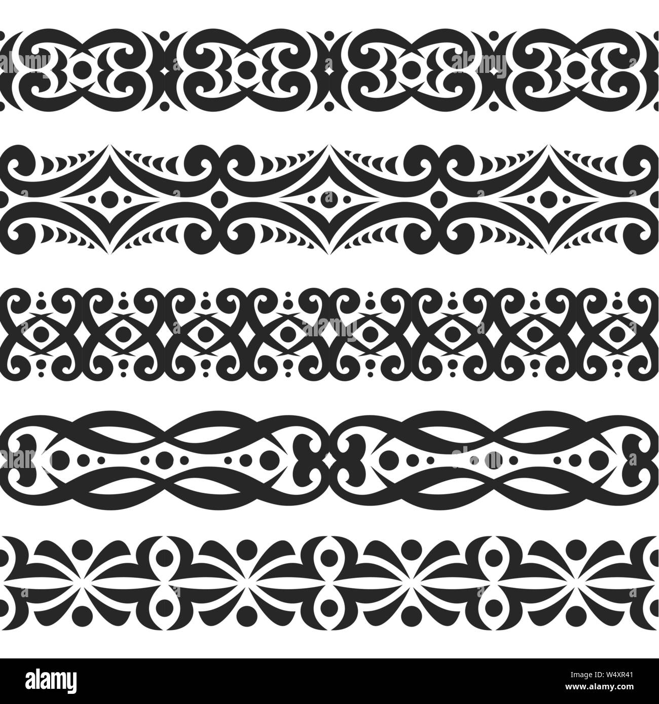 Vector set of black seamless borders Stock Vector