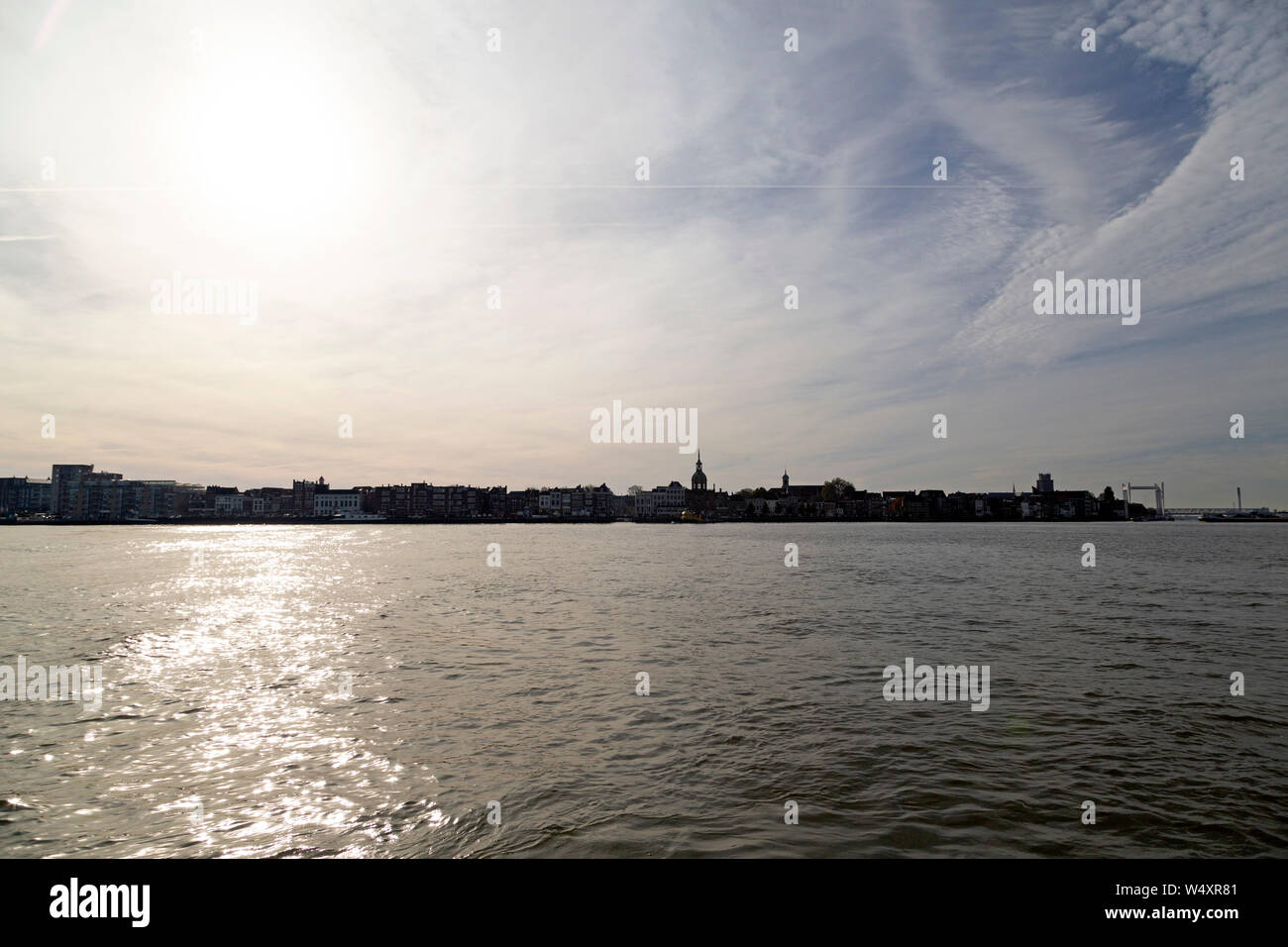 The skyline of Dordrecht in the Netherlands, Dordrecht is an island city and the oldest city in Holland. Stock Photo