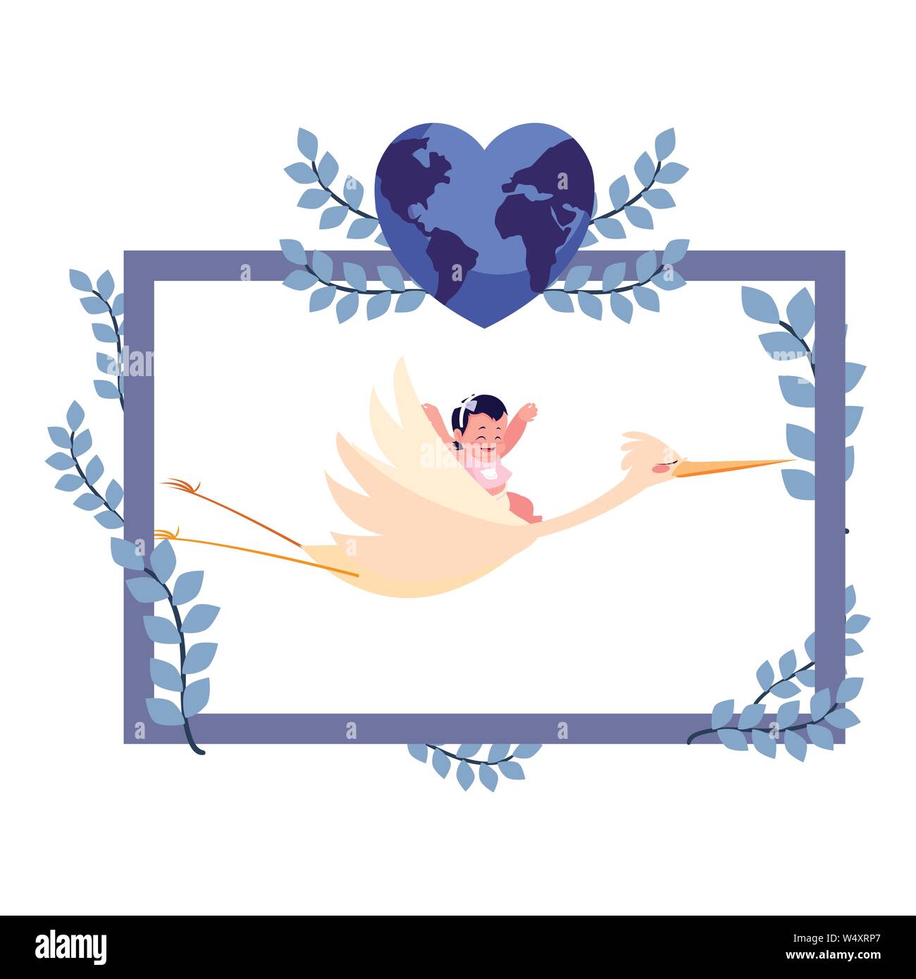 stork carrying a cute baby girl vector illustration Stock Vector Image ...