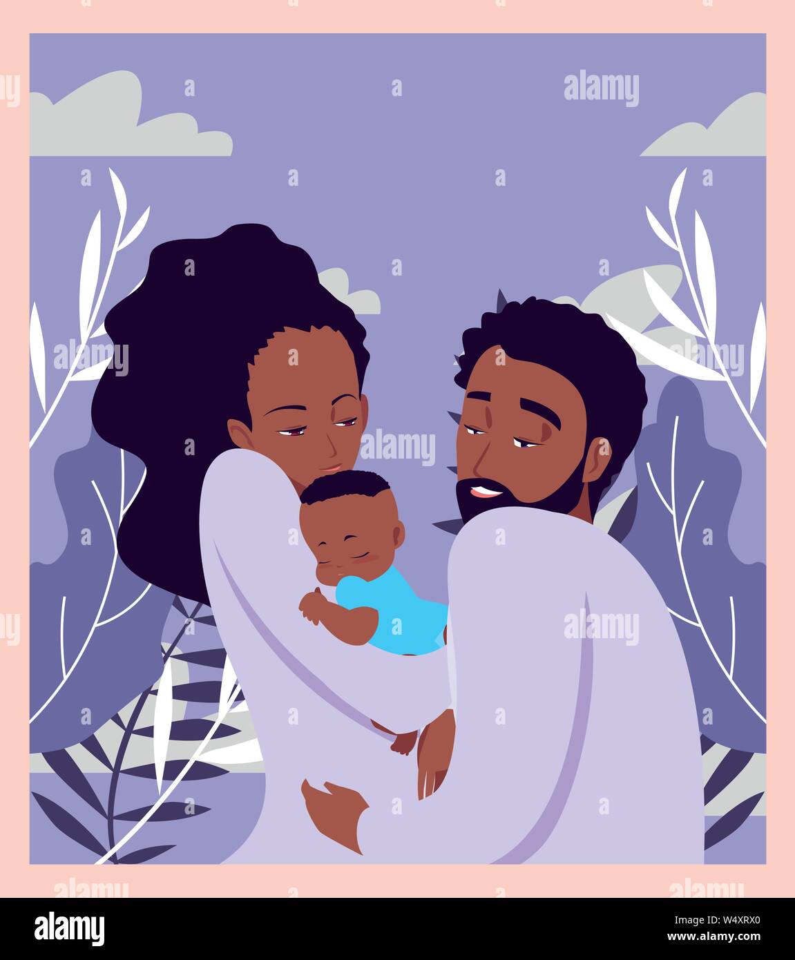 mom and dad carrying her newborn vector illustration Stock Vector Image ...