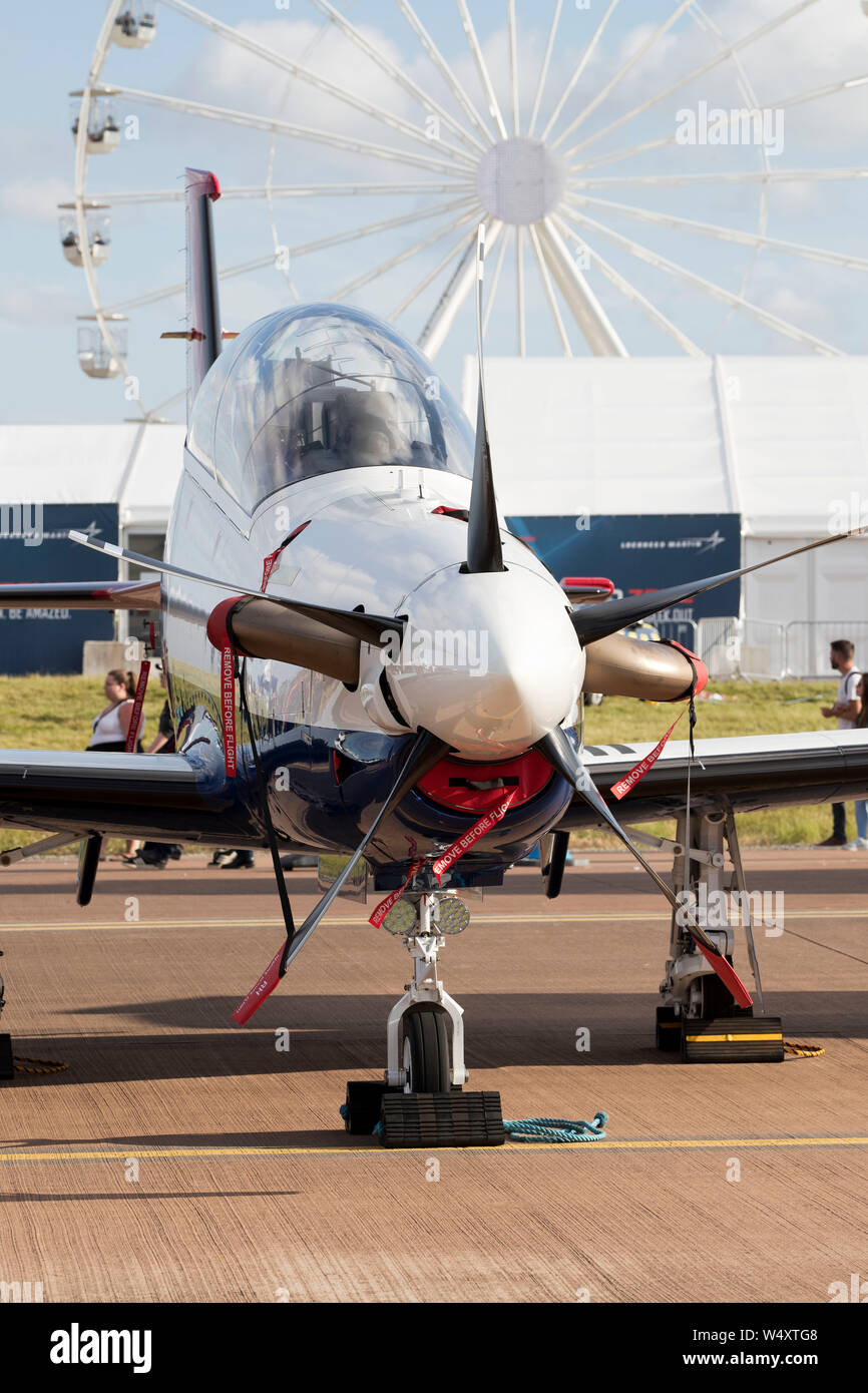Pilates PC-21 Advanced Trainer on static display at the 2019 Royal International Air Tattoo, Fairford, Gloucestershire,uk Stock Photo