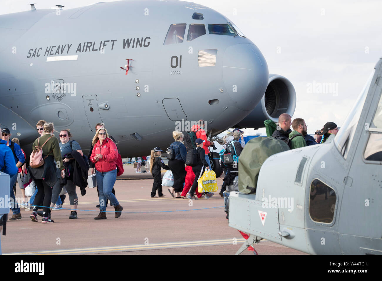 Spectators looking at a static display at the Royal International Air Tattoo, Fairford, Gloucestershire, U.K. 2019 Stock Photo