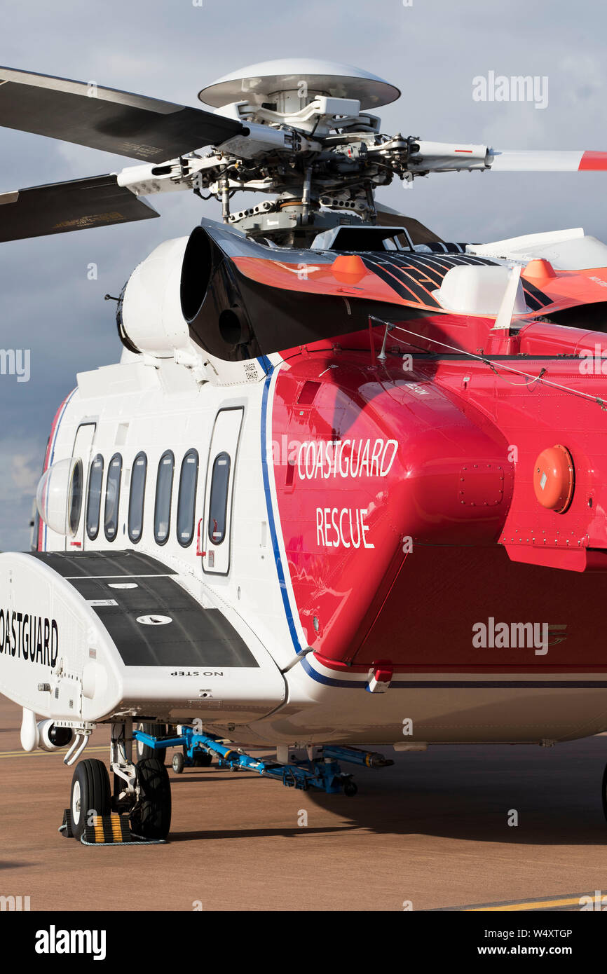 Detail of Coastguard Rescue helicopter on static display at the 2019 RIAT air show, Fairford, Gloucestershire,uk Stock Photo