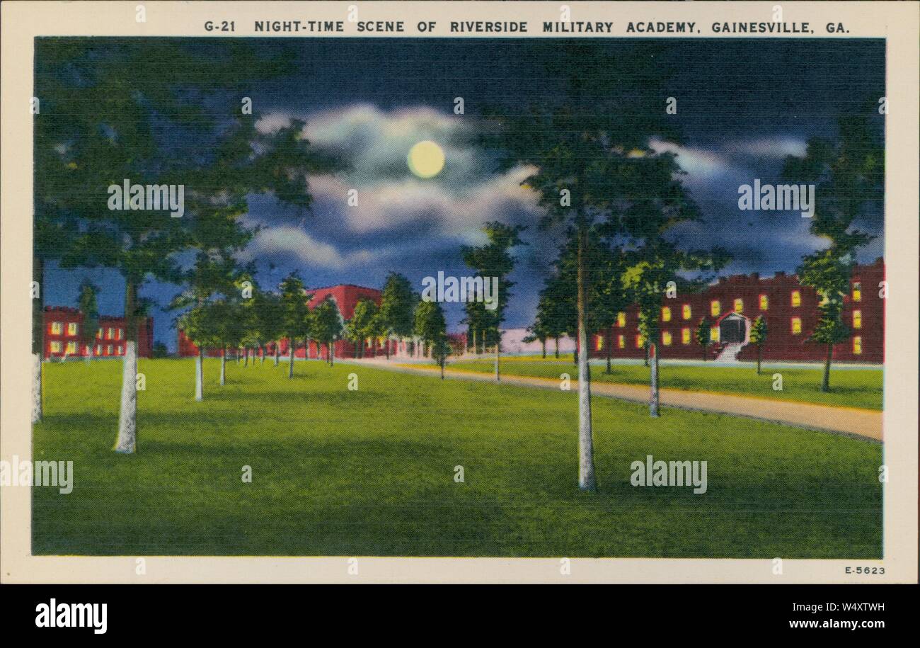 Vintage Postcard Reproduction Of The Night Time Scene Of Riverside Military Academy Gainesville Georgia 1930 Stock Photo Alamy