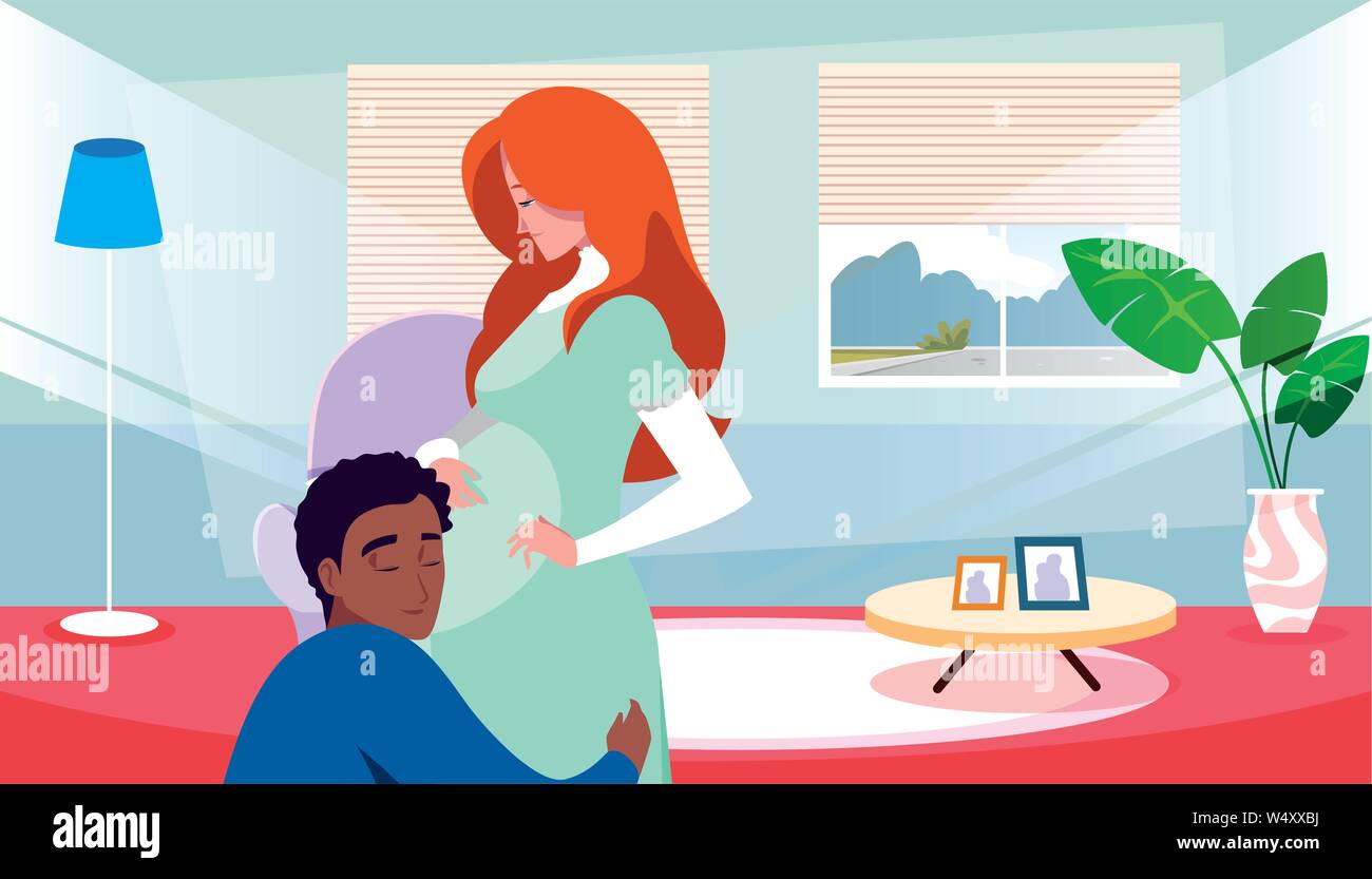 man hugs a pregnant woman - pregnancy and maternity vector illustration ...