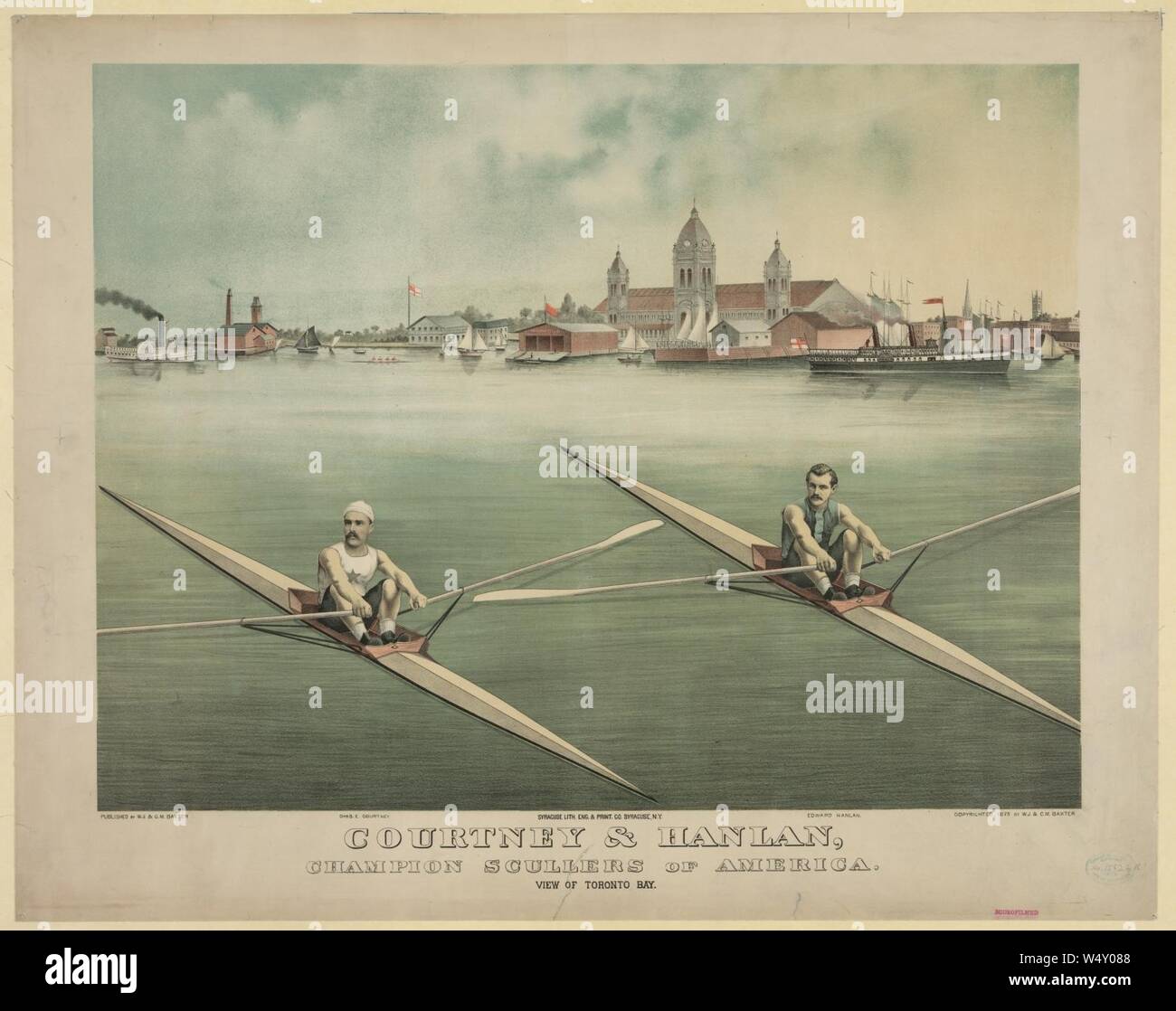 Courtney & Hanlan, champion scullers of America - view of Toronto Bay - Syracuse Lith. Eng. & Print. Co, Syracuse, N.Y. Stock Photo