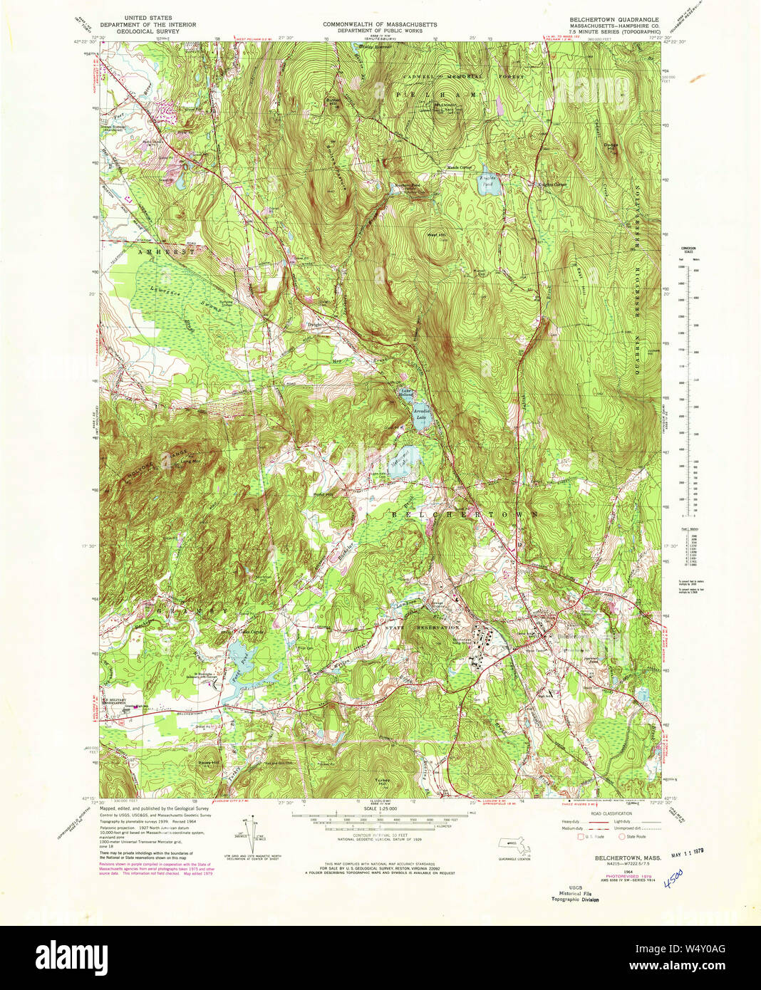 Massachusetts USGS Historical Topo Map MA Belchertown 350842 1964 25000 Restoration Stock Photo