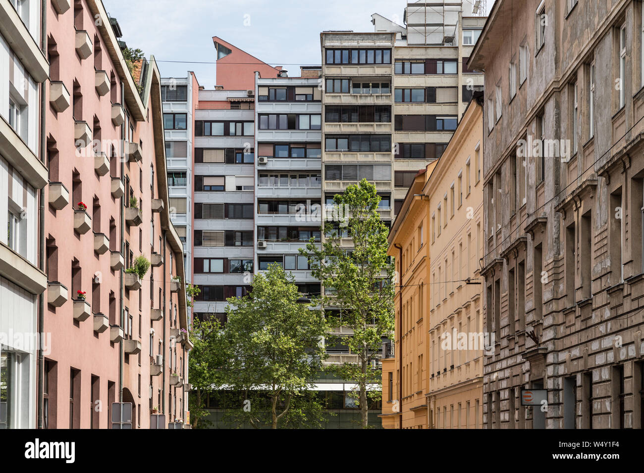 A mix of communistic and older architecture in Ljubljana Stock Photo ...