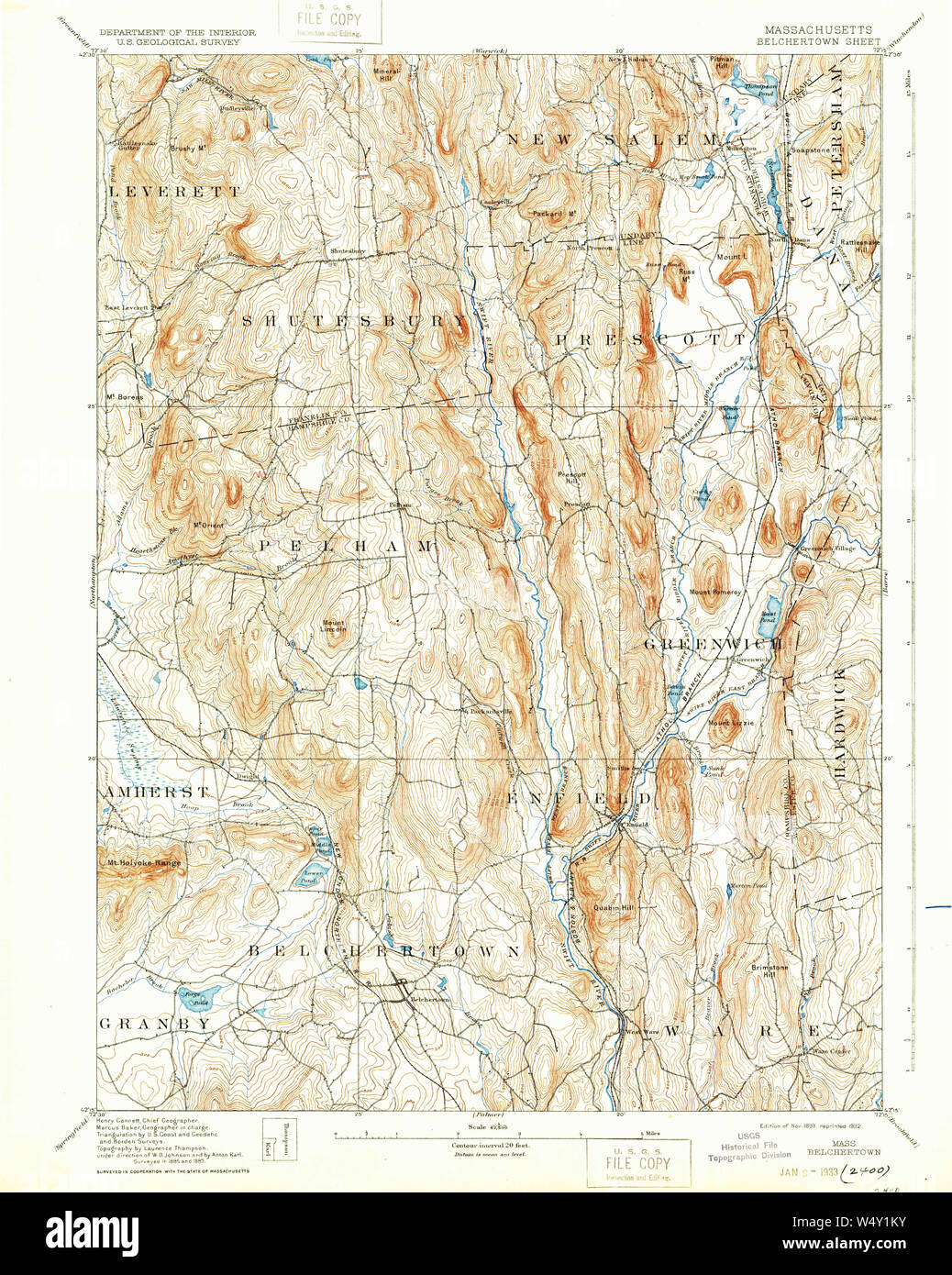 Massachusetts USGS Historical Topo Map MA Belchertown 352480 1893 62500