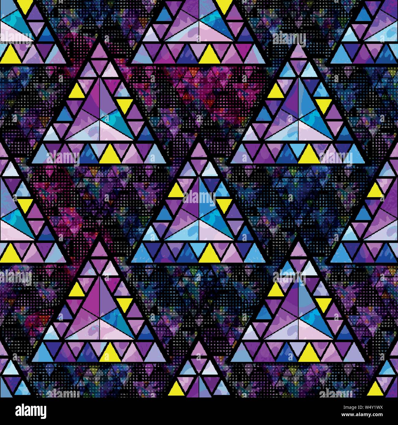 bright colored polygons on a dark background geometric seamless pattern vector illustration Stock Vector