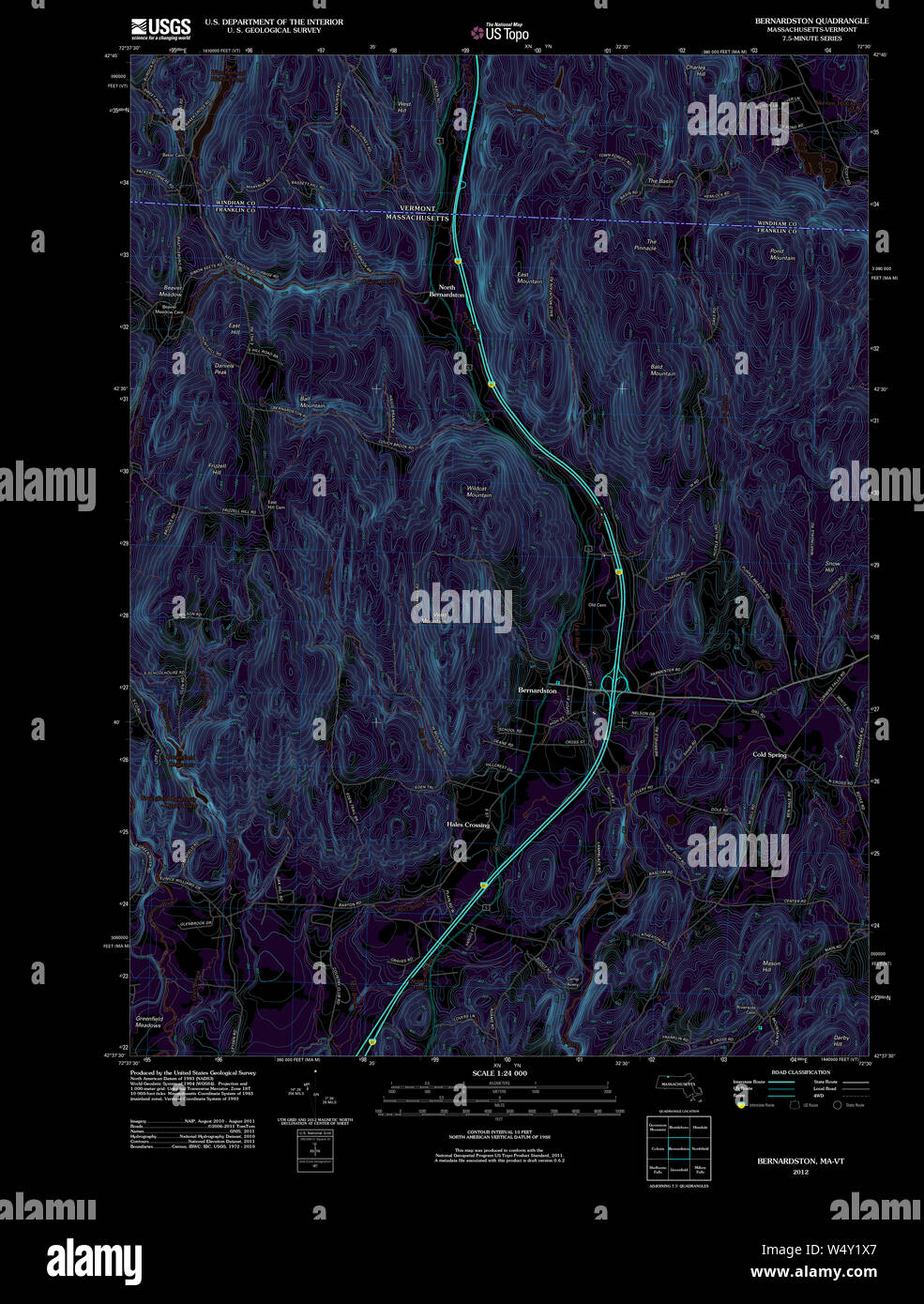 Massachusetts USGS Historical Topo Map MA Bernardston 20120529 TM Inverted Restoration Stock