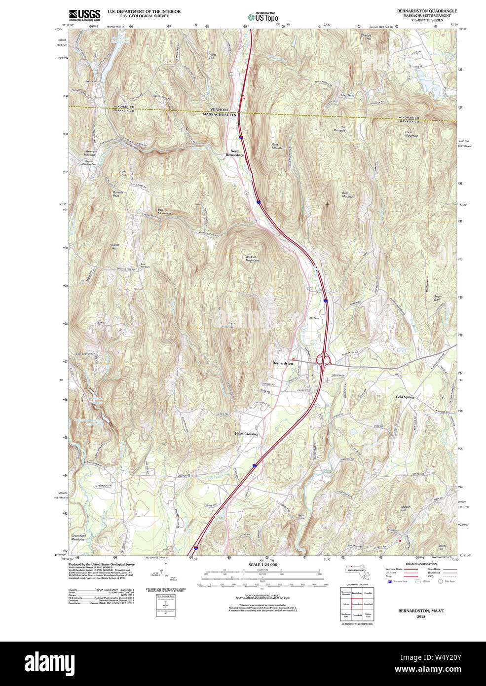 Massachusetts USGS Historical Topo Map MA Bernardston 20120529 TM Restoration Stock Photo Alamy