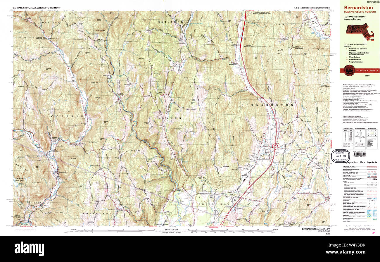 Massachusetts USGS Historical Topo Map MA Bernardston 350845 1990 25000