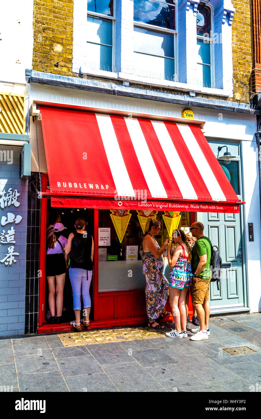 Facade of Bubblewrap ice cream shop in China Town, London, UK Stock