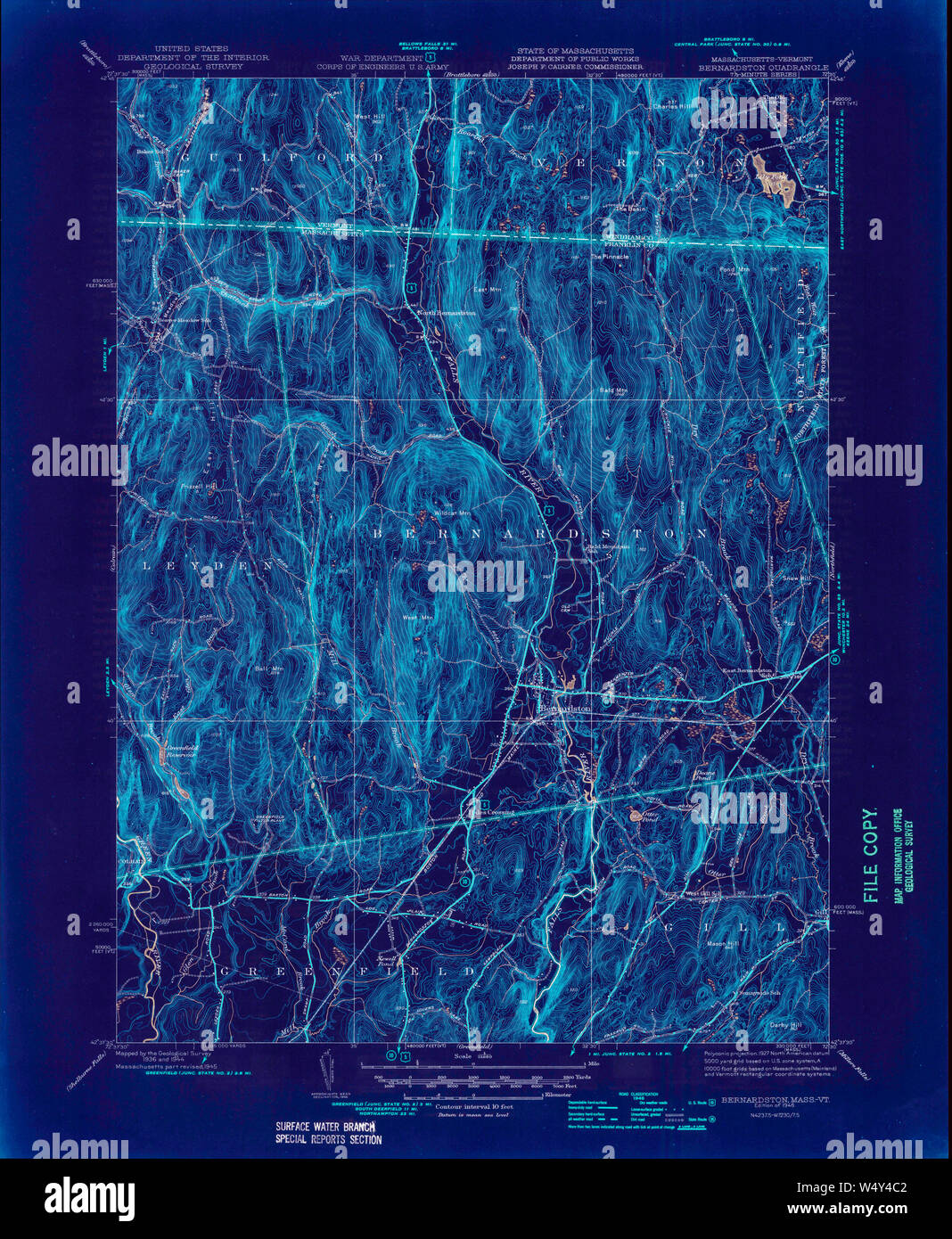 Massachusetts USGS Historical Topo Map MA Bernardston 351541 1946 31680 Inverted Restoration