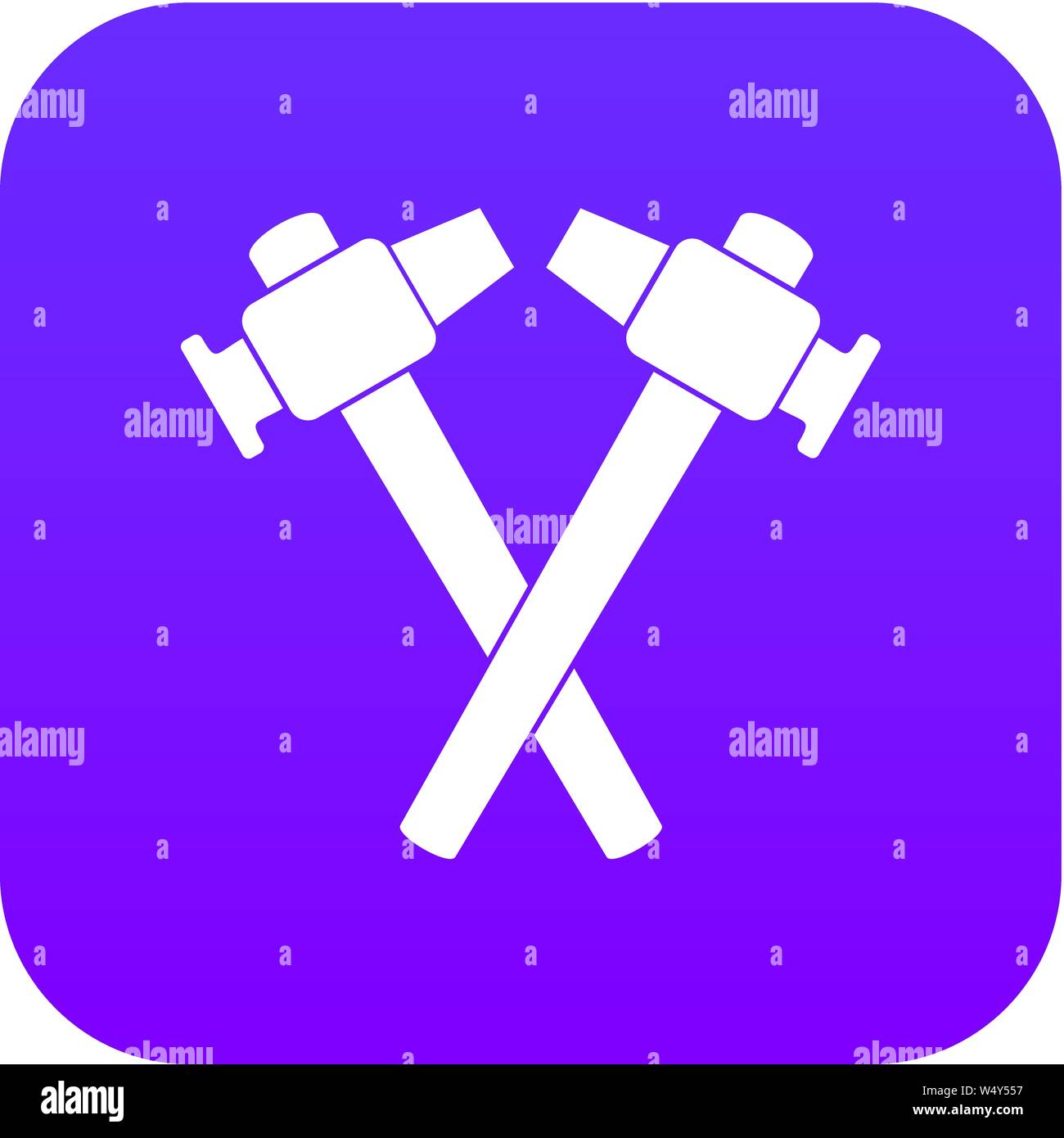 Crossed blacksmith hammer icon digital purple Stock Vector