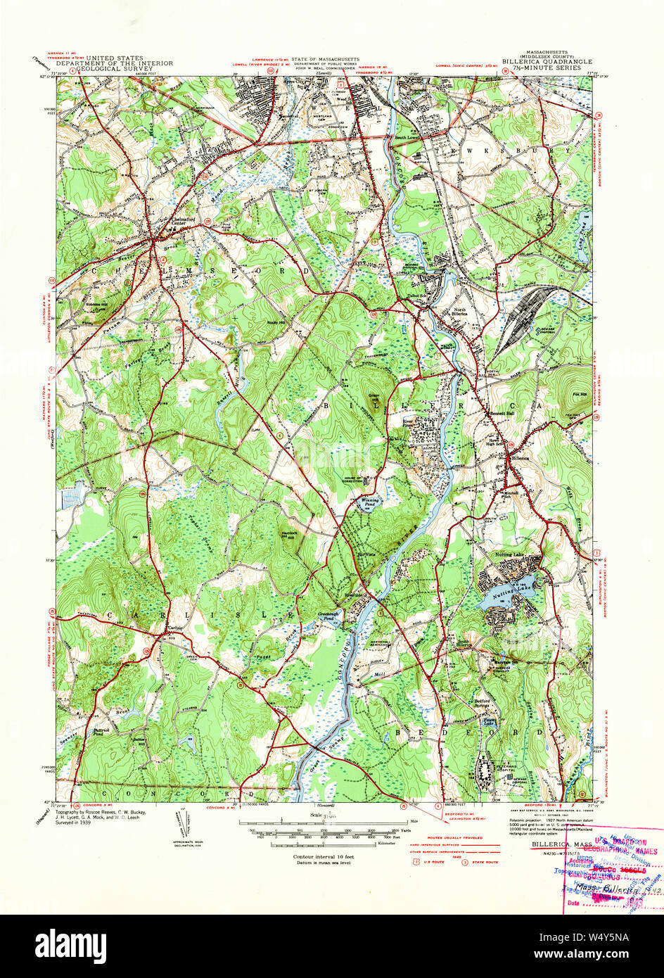 Massachusetts USGS Historical Topo Map MA Billerica 351545 1942 31680