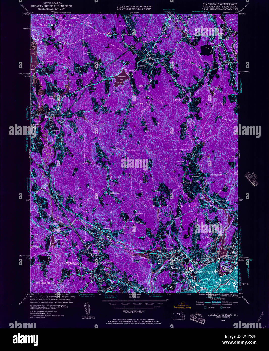 Massachusetts USGS Historical Topo Map MA Blackstone 350014 1953 24000