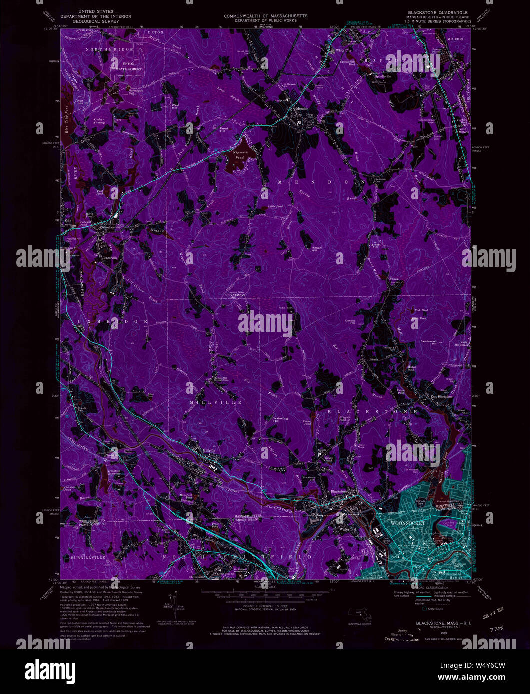 Massachusetts USGS Historical Topo Map MA Blackstone 350017 1969 24000